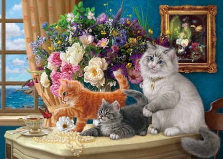 Алмазная мозаика Кошка и котята 30*40см WFC022 Рыжий кот - Волгоград 