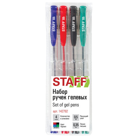 Ручка гелевая 142792 набор 4 цвета GP-789 Staff Basic