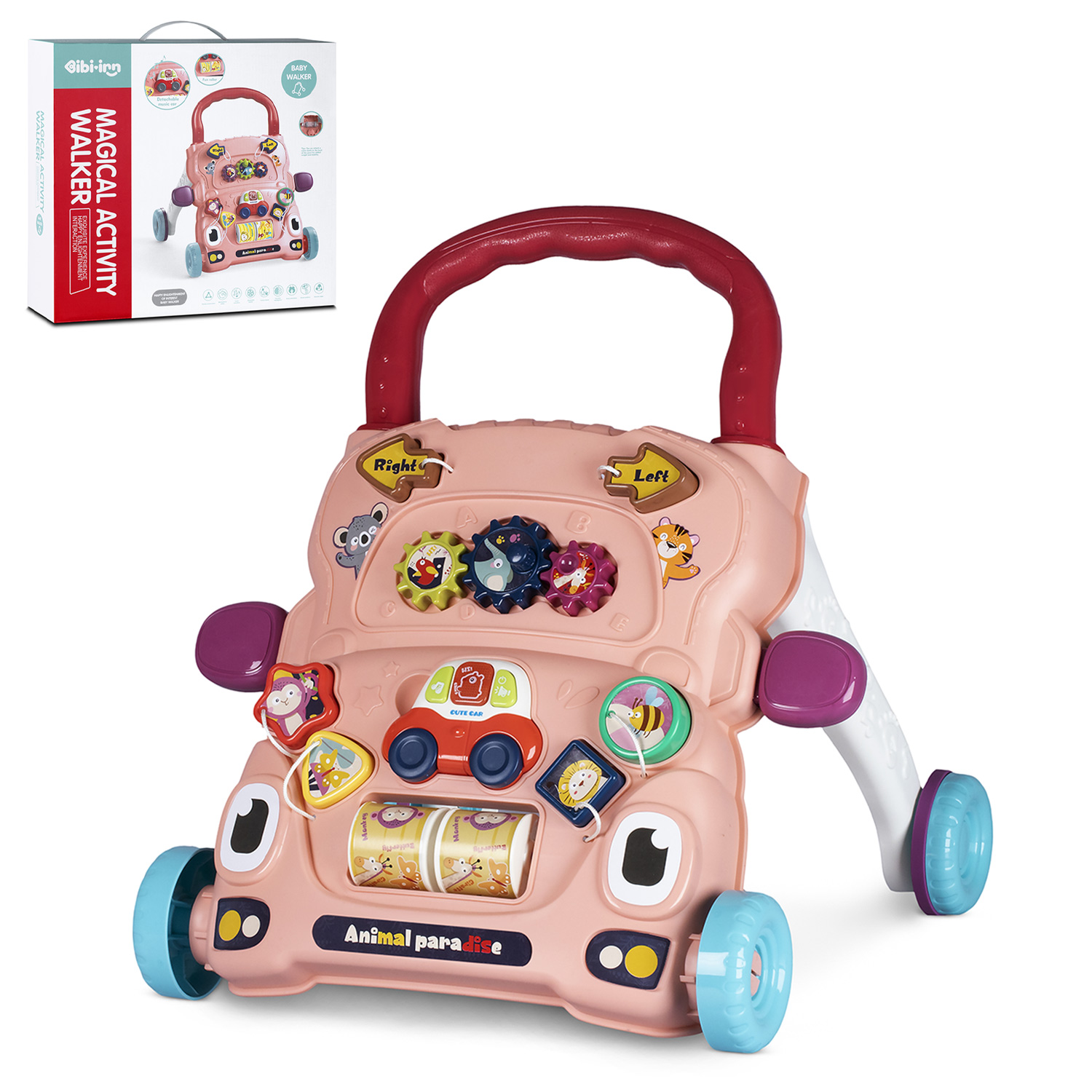 Каталка-ходунки JB0334332 с игровым центром розовые со звуком и светом