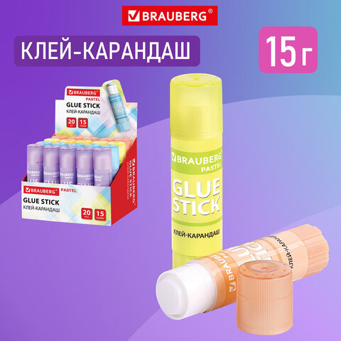 Клей-карандаш 271249 PASTEL 15г PVP-основа ассорти BRAUBERG