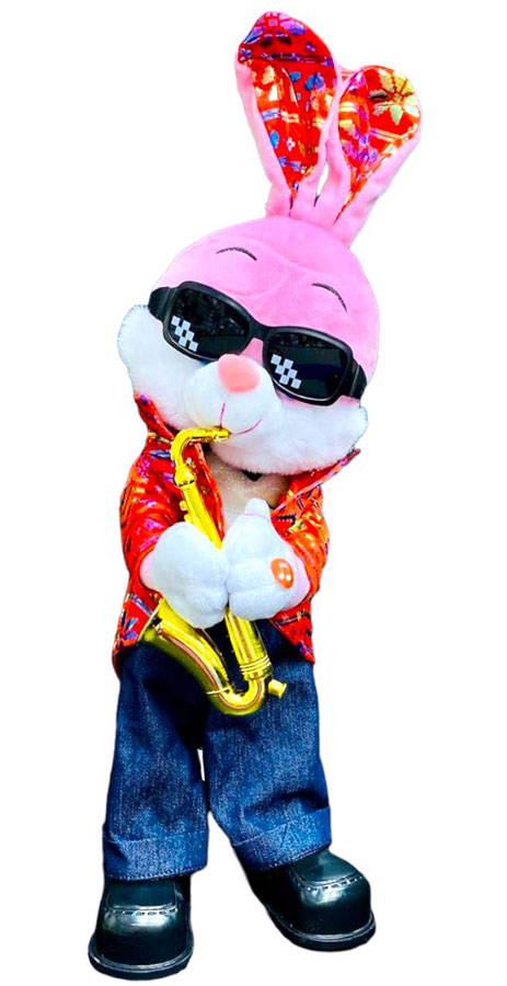 Мягкая игрушка 5524300 Зайчик с саксофоном в очках поет и танцует