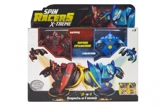 Набор волчков-трансформеров K02SRDP4 Spin Racers Саблезуб и Хитрей с аксессуарами