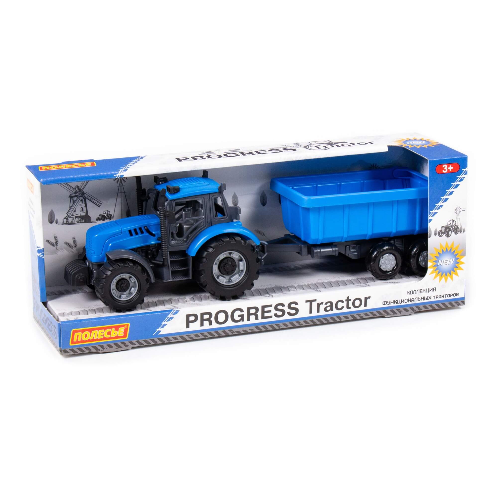 Трактор 91277 с прицепом Прогресс синий в коробке Полесье