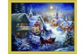 Мозаика алмазная "Заснеженные дома" ASH004 17 цветов 30*40см Рыжий кот