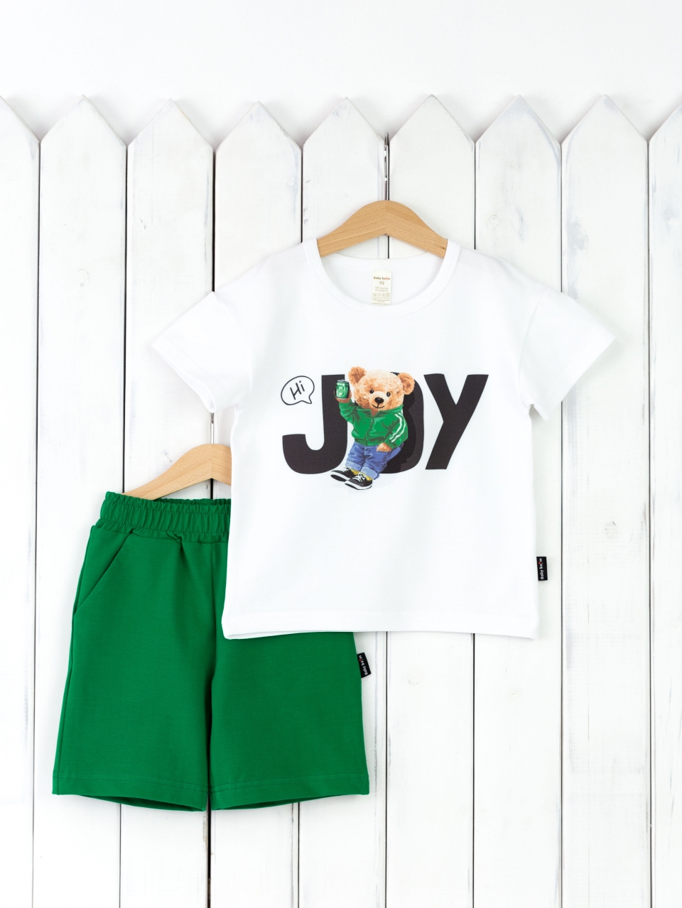 КД466/1-К Комплект р.140 футболка/белая+шорты зеленые Бэби Бум