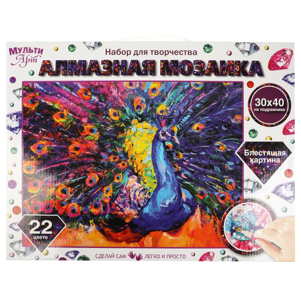 Алмазная мозайка АМ-MULTI6 Павлин 30*40см на подрамнике ТМ Мульти Арт 357311