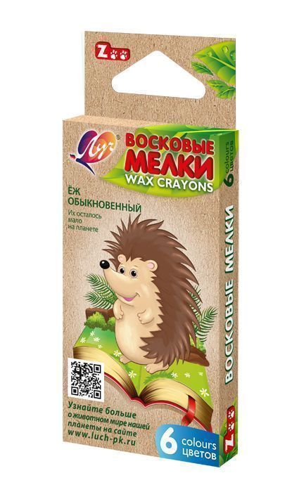 Набор 6 восковых мелков 12С864-08 ZOO шестигранные смываемые 8мм Луч