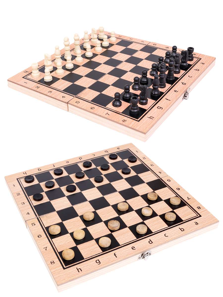 Шахматы шашки Р00037 деревянные 2в1 (фигурки пластик) Рыжий Кот