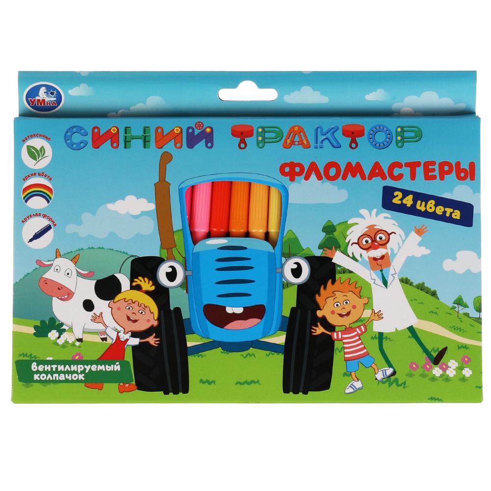 Фломастеры 24 цвета FRK24-67360-STR Синий трактор круглые ТМ Умка