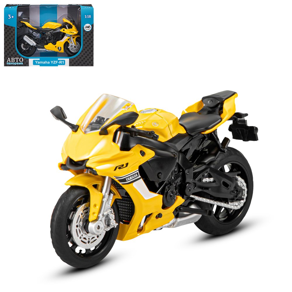 Мотоцикл JB1251505 металл YAMAHA YZF-R1 желтый свободный ход колес 1:18 ТМ Автопанорама