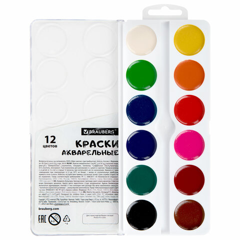 Краски акварельные 192553 Кот-Энтузиаст 12цв медовые круглые Brauberg