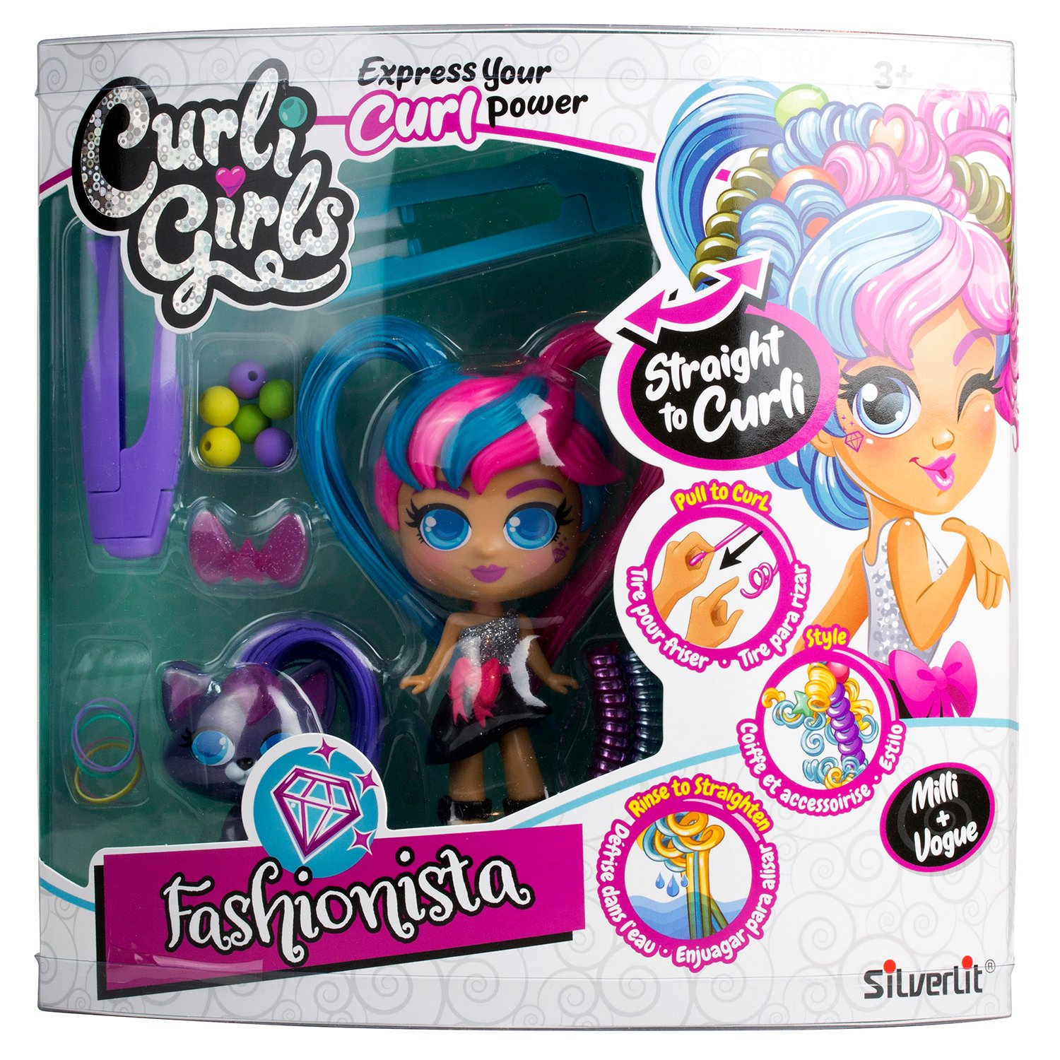 Curli Girls Кёрли гёрлс 82097 Модница Милли с черным котенком Вог