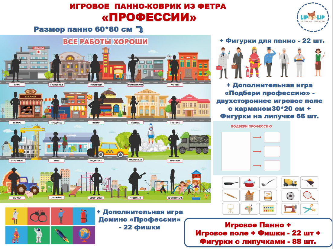 Развивающее панно LIP1397 Профессии фетр Lip-Lip