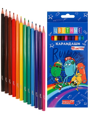 Карандаши 12шт КЦ-1498 цветные Скейт-банда 2М Проф-Пресс