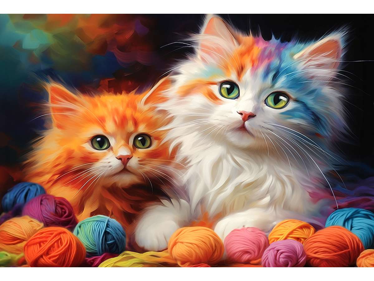 Алмазная мозаика НД-0380 Котята в клубочках 30*40см 30 цветов Рыжий кот