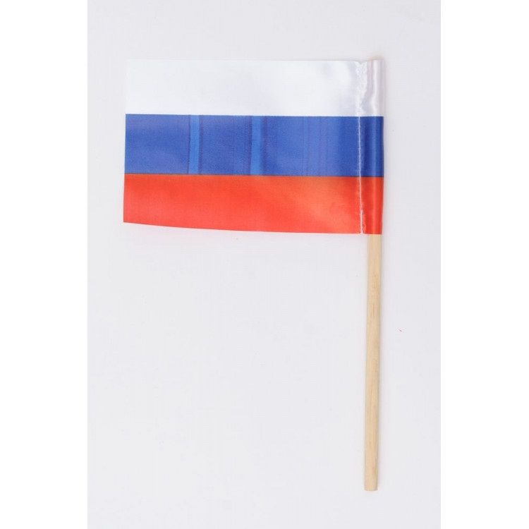 Флажок ИИ07 Россия на деревянной палочке Мир хлопка