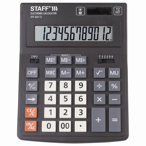 Калькулятор Staff Plus STF-333 дв.питание 12 разрядов Brauberg