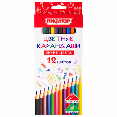 Карандаши цветные 181346 Эники-беники 12 цветов классические Пифагор