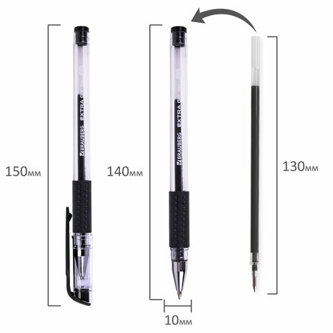 Ручка гелевая с грипом 143917 черная EXTRA GT стандартный узел 0,5мм BRAUBERG