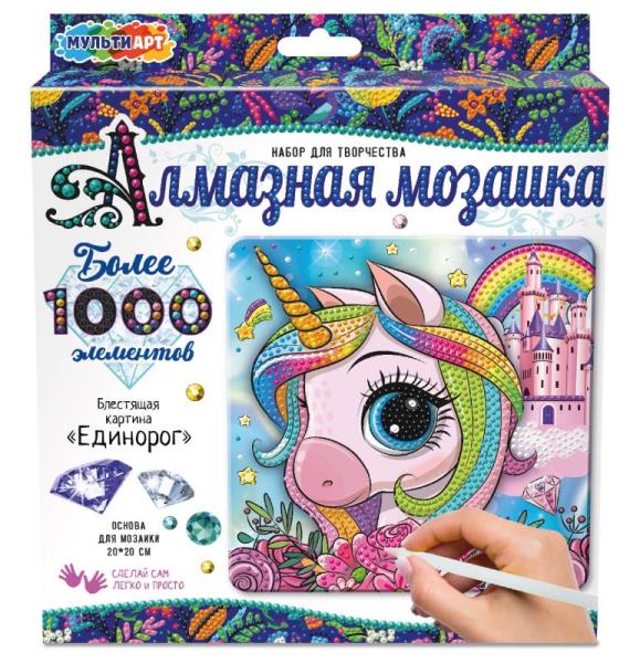 Алмазная мозайка AM20X20-MAUN Единорожек 20*20см ТМ Мульти Арт 345093