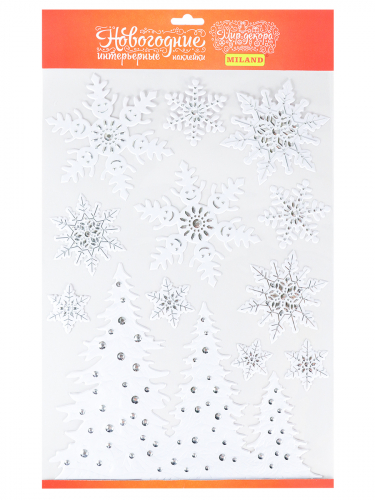 Новогодняя наклейка НУ-9262 Набор снежинок с елочками 41*29см Миленд