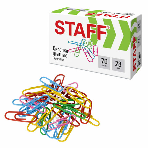 Скрепки 271708 цветные 70шт 28мм Staff