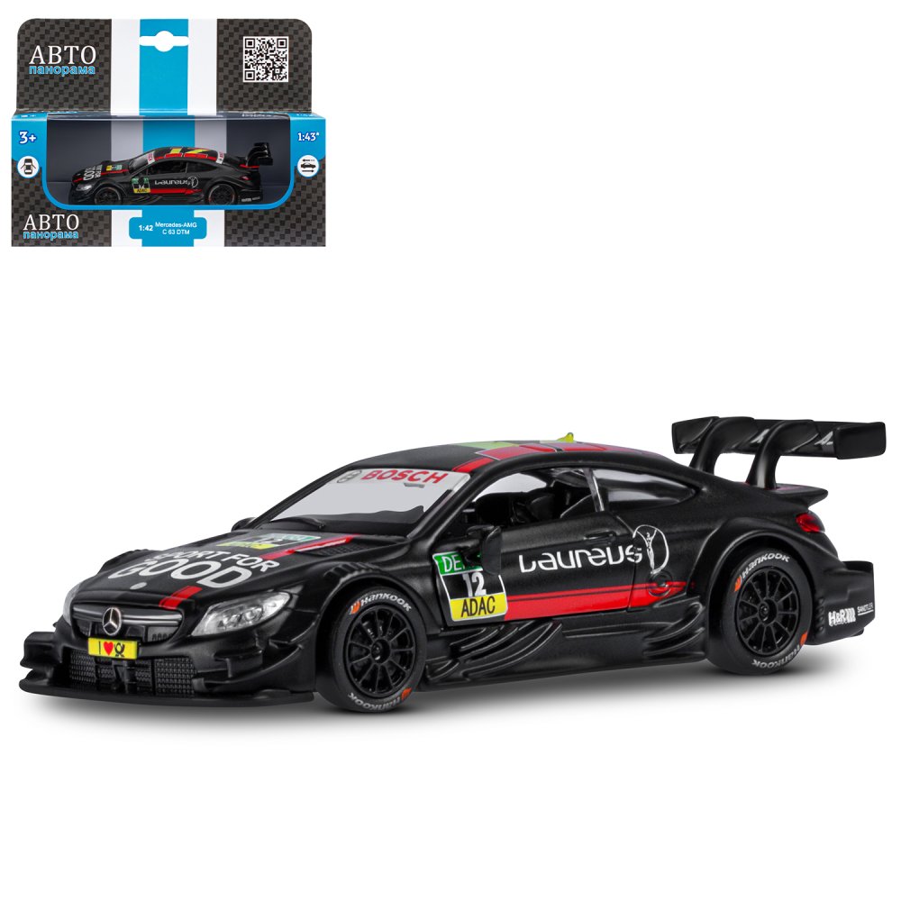 Машина JB1251214 металл Mercedes-AMG C 63 DTM черный матовый 1:43 инерция ТМ Автопанорама