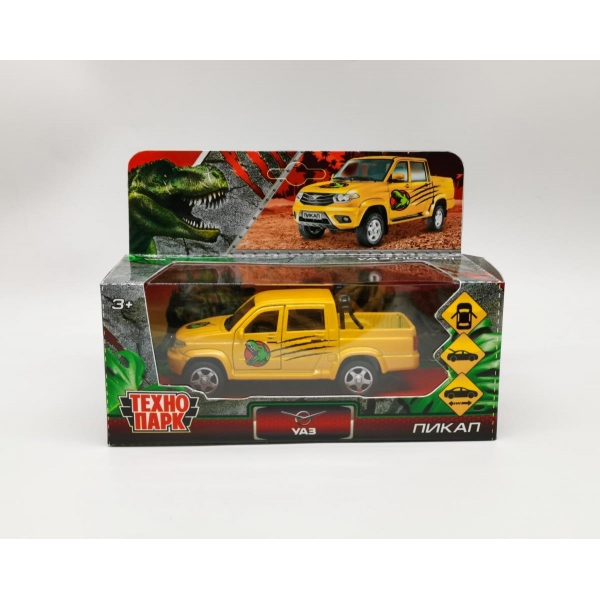 Машина PICKUP-12DIN-YE металл УАЗ Пикап Динозавры 12см желтый ТМ Технопарк 338536